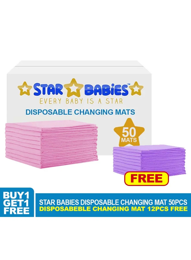 ستار بيبيز Star Babies Disposable Changing Mats Pack Of 50-Pink With Free 12Pcs Disposable Changing Mat Lavender